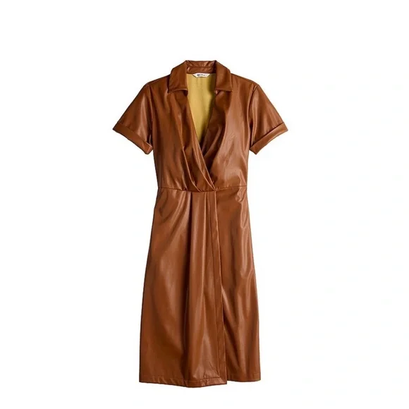 Price Drop! 🔥 Nine West: Pleated/ Wrap Look/ V Neck/Faux Leather Dress - Picture 3 of 6